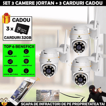 Încarcă imaginea în vizualizatorul Galerie, NOU - LICHIDARE DE STOC: SET 3 X Camera Smart Color Jortan Surveillance3® Wifi, IP Vizualizare Live Prin Aplicatie, Senzor de Miscare + 3 CARDURI CADOU, CW3.3

