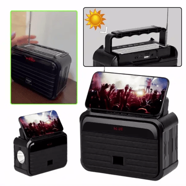NOU - Radio Portabil cu Incarcare Solara Si Lanternă LED, Suport Telefon, Baterie 1200mAh, Functii Multiple