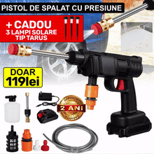 Încarcă imaginea în vizualizatorul Galerie, NOU - Pachet PROMO: Pistol presiune 8l/min acumulator 48V + CADOU 3 x Lampi Solare
