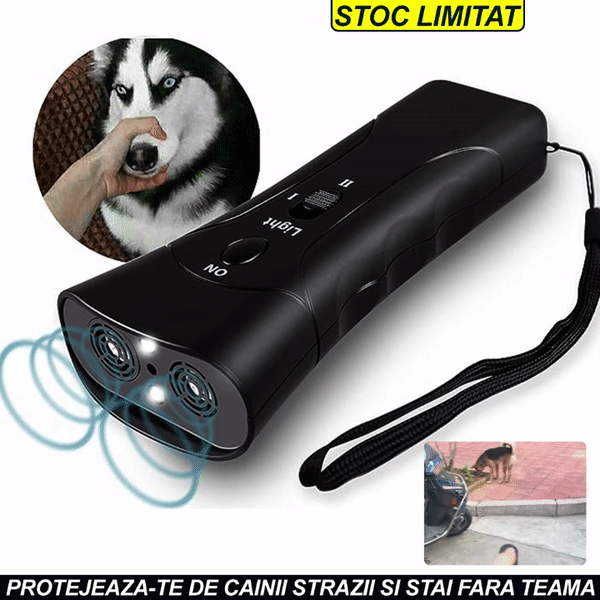 NOU - Aparat cu ultrasunete dotat cu doua difuzoare impotriva cainilor, raza de actiune 10m