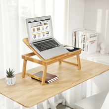 Încarcă imaginea în vizualizatorul Galerie, NOU - Masa Din Bambus Pentru Laptop, Pliabila, Cu Sertar Si Spatiu Pentru Mouse, Picioare Ajustabile
