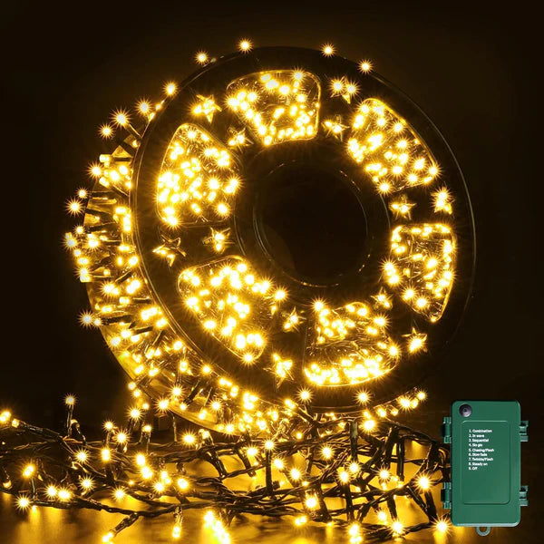 NOU - Instalatie De Craciun, Tip Rola, Cu 200 LED-uri Mari, Interior sau Exterior, Rezistenta La Vreme Rea, 20 m, Alb Cald
