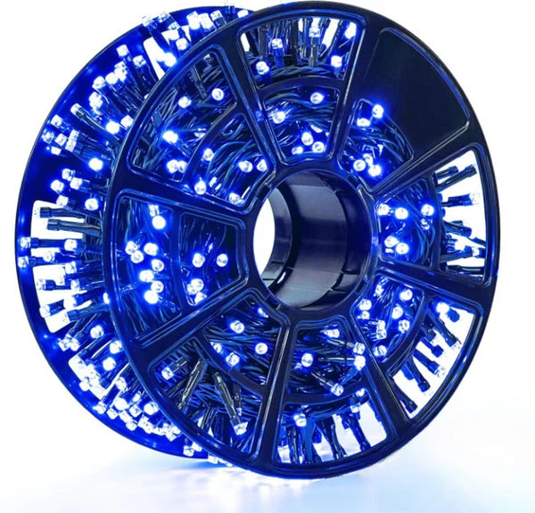 NOU - 1+1 GRATIS: Instalatie De Craciun, Tip Rola, Cu 200 LED-uri Mari, Interior sau Exterior, Rezistenta La Vreme Rea, 20 m, Albastru Regal