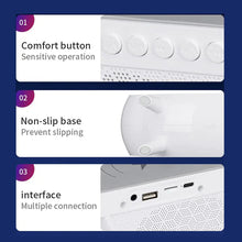 Încarcă imaginea în vizualizatorul Galerie, NOU - Statie 3 in 1 cu Lumina Ambientala RGB, Boxa Bluetooth si Incarcare Wireless Pentru Telefon, Alb

