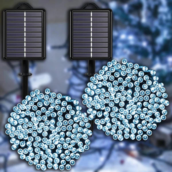 NOU - Instalatie De Craciun, Cu Incarcare Solara, 300 LED, Alb Rece, 30m, 1+1 CADOU