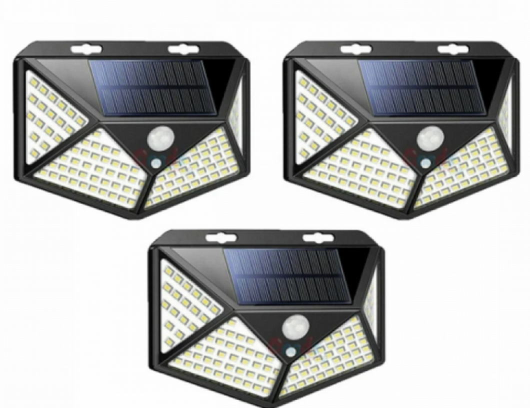 Set 3 Lampi solare cu 100 LED 2200 mAh, senzor de miscare, rezistente la apa