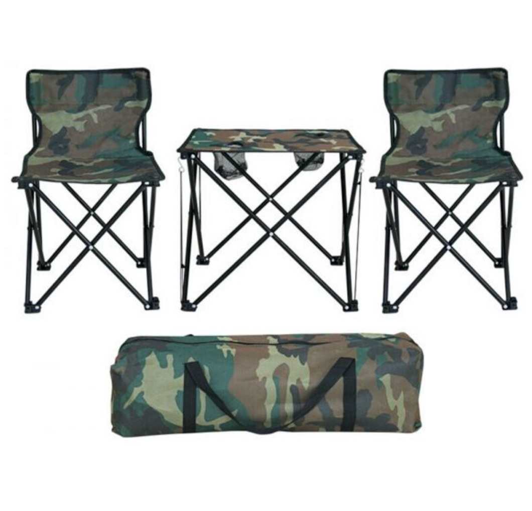 - Masa de camping cu 2 scaune, imprimeu camuflaj
