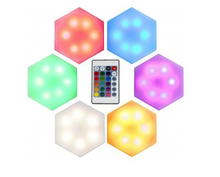 Încarcă imaginea în vizualizatorul Galerie, NOU:Set 6 lampi hexagon RGB cu telecomanda si senzor tactil
