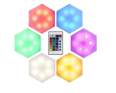 NOU:Set 6 lampi hexagon RGB cu telecomanda si senzor tactil