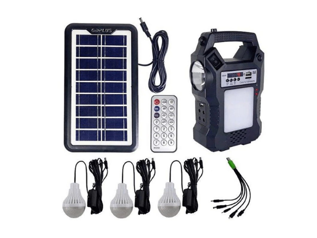 NOU: Kit Panou solar fotovoltaic, GD 8060, lanterna, 3 becuri LED, Radio FM, MP3