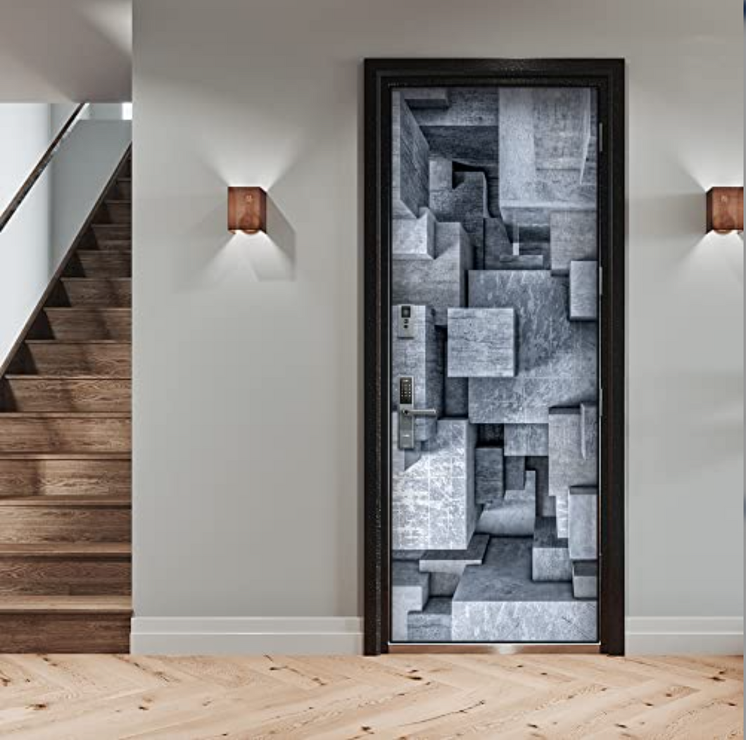 NOU:Autocolant decorativ pentru usa - 77 x 220 cm, Grey Blocks